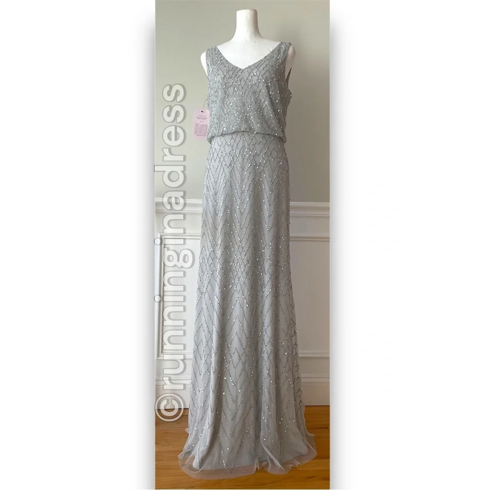 NWT BHLDN Anthropologie Blaise Gown Silver Gray Hand Beaded Geo Dress 8 - Picture 6 of 15